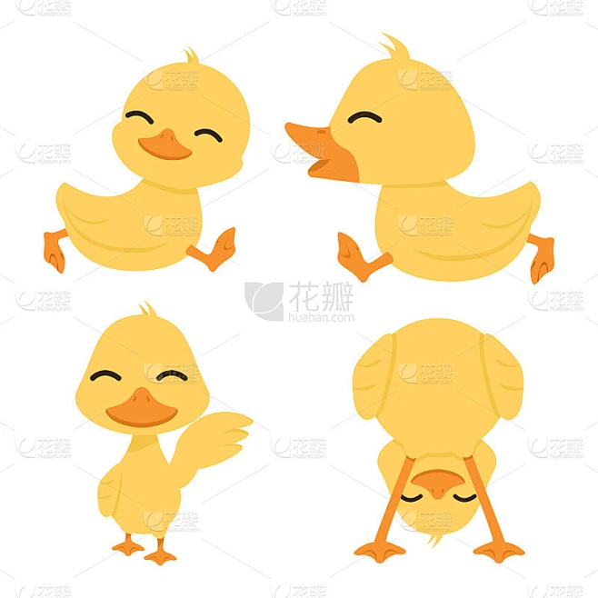 Cute little yellow Ducks set素材-花瓣网