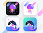 App icons for social app (Unused element part 23) ui android ios chat conversation message discover home group people sea social water share dolphin jellyfish