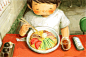木村いこ，日本插畫家，温柔的色调与笔触绘出一抹动人的记忆，自然的情感流露，仿佛就像是走入回忆的时光，探寻初尝美食感动的滋味，淡淡的，卻深植人心。O网页链接