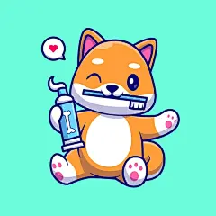 柴犬小狗牙刷牙膏卡通插画矢量图设计素材