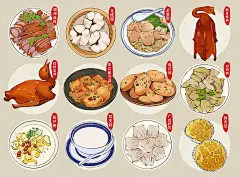 广东城市美食土特产小吃插画海报模板