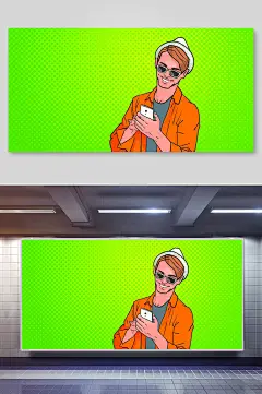 墨镜微笑男人漫威波普风漫画人物矢量插画