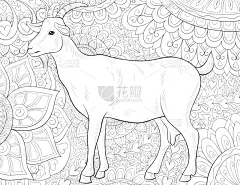 可爱的,山羊,成年的,华丽的,动物,农场,洋葱花,乱画,着色,冥想