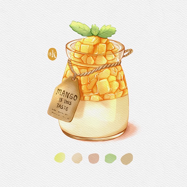ipad水彩手绘 芒果布丁