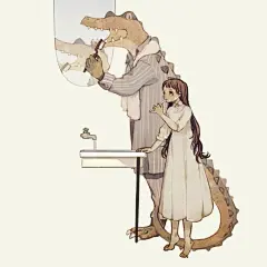 【 小姐姐与鳄鱼先生的日常    擅长绘制精灵题材的日本插画师 Rtono】#插画狂想# #插画灵感# ​​​​
