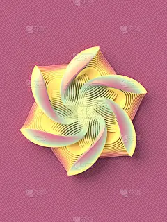 流行的纸艺术模板与3d渲染全息程式化几何花。现代数码插画