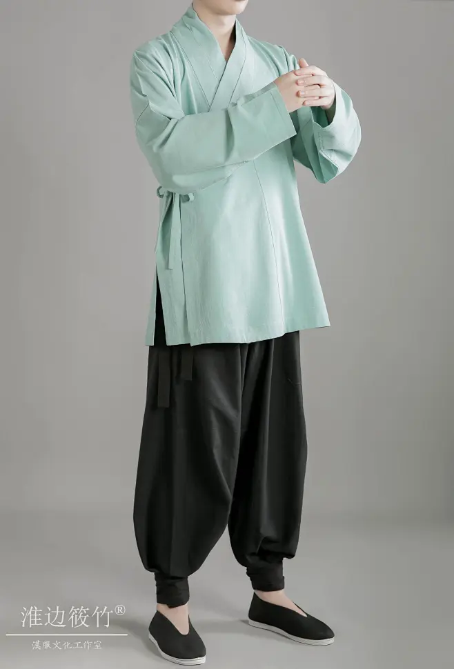 淮边筱竹 汉服横卧交领长袖短衫 明制中衣家居短打汉元素道袍男款-淘宝网-花瓣网