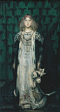 034-Shannon_-_Magnolia詹姆斯·杰布萨·香农-James Jebusa Shannon-（1862- 1923）这位英裔美国学院派古典艺术家，但与传统的学院派相比，他用粗狂随意的笔法精确地表达了质感，画家以其卓越的肖像画技艺，在艺术领域留下了浓墨重彩的一笔。他的作品融合了写实主义和印象主义的元素，具有独特的艺术风格和深刻的内涵。他是新英国艺术俱乐部成员的首批成员之一，是皇家肖像画家协会的创始人之一。