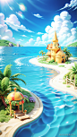 Rainbow Island， adding details， panoramic view， ocean,