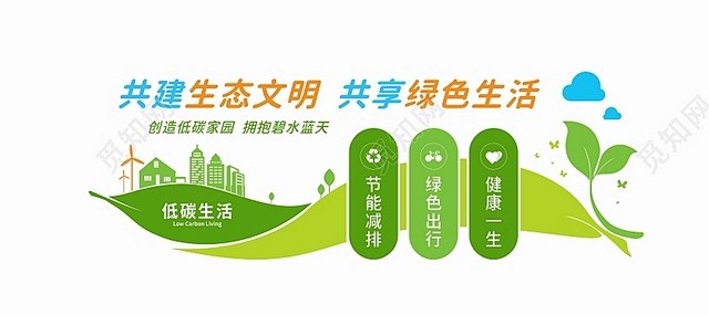 绿色创意剪影低碳生活节能减排文化墙文明城...