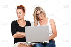 母女,自然美,公亩,使用电脑,孙女,在家购物,正面视角,青少年,贺卡,电子商务