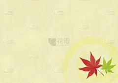 米色漩涡日本纸背景与秋叶