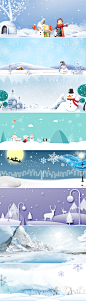 卡通手绘冬季雪天淘宝天猫冬装促销海报banner背景