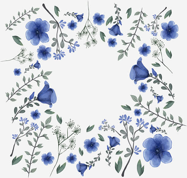 蓝色水彩花朵花纹边框免抠素材_图宝宝 h...