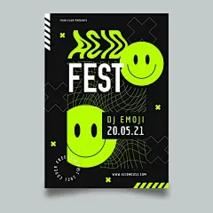 有趣的微笑表情包符号节日活动酸性海报单页版式排版平面设计模板矢量图素材