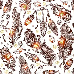无缝模式的羽毛，珠子和流苏。的矢量插图。