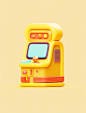 the small arcade yellow item in the middle, in the style of digital illustration, hyperrealistic illustrations, charming character illustrations, simple, colorful illustrations, rendered in cinema4d, cute and colorful, retro-style