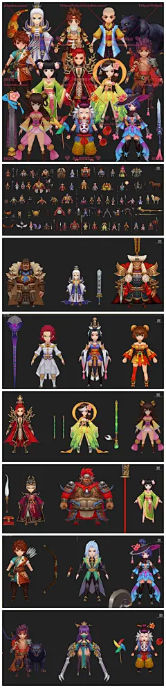 游戏美术资源 中国风武侠仙侠Q版卡通角色Max模型材质贴图 3D素材 萌妹子美女帅哥角色模型/unity/U3D手游/素材 CG原画3D参考素材