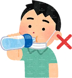 将口罩绳向上翻起喝水，另一名男子将口罩挂在下巴下喝水drink_suibun_hokyuu_man_mask_ago贴纸扁平儿童插画元素卡通免扣png图片素材