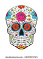 Mexican sugar skull. Day of The Dead colorful Skull with floral ornament. 库存矢量图