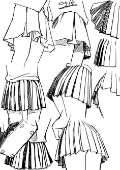 net采集井森麻薯采集到褶皱#sai资源库# 动漫纸模百褶裙画法参考!