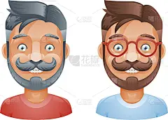 极客潮胡子古董眼镜刘海男性可爱的阿凡达头平面设计模板矢量插图