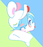 This may contain: a drawing of a girl with blue hair wearing a white hat and red nose ring