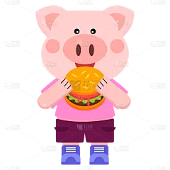 扁平卡通风拟人动物元素-猪