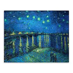 轻艺术 大师名画 梵高 罗纳河星夜空 印象派 油画 海报画芯##卧室##床头##家居##装饰画#@北坤人素材