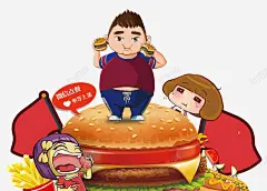 平面广告高清素材 人物插画 卡通美食海报 汉堡 胖子 薯条 元素 免抠png 设计图片 免费下载 页面网页 平面电商 创意素材