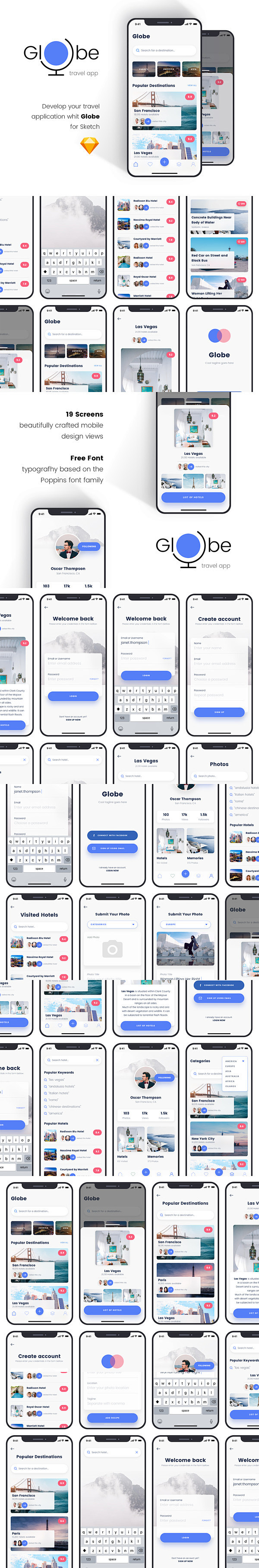 全球旅行APP UI KIT套装模板下载...