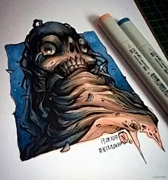 一组超炫酷纸上3D骷髅和机甲插画