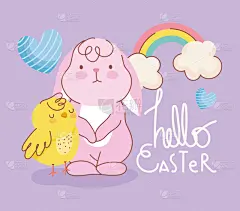 复活节,贺卡,鸡,彩虹,幸福,兔子,动物心脏,庆祝