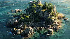 AI海岛场景插画素材 游戏岛屿大海场景概念设计 背景插画临摹图-淘宝网