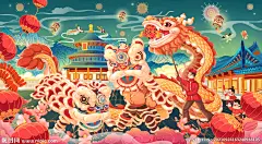 过年国潮喜庆老虎插画海报