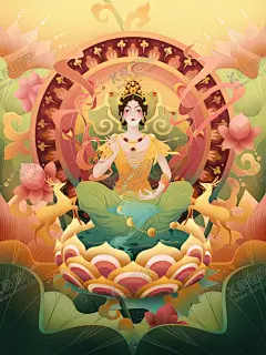 手绘敦煌插画 【酷图网】敦煌飞天图,国潮风,中国风手绘,仙女,岩彩飞天图