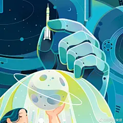 新一期插画“触碰星梦”，抬眸四顾乾坤阔，日月星辰任我攀，航天文化软实力崛起带领我们一起触碰日月星辰[圆月]#这就是中国风##插画##航天# ​​​​