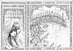 【赠海报+涂色本】正版 间花寻影+扫花寻径 古戈力画集全套2册 手绘线稿填色本半面妆插画唯美古风女人物线描集临摹绘本动漫画册书-tmall.com天猫