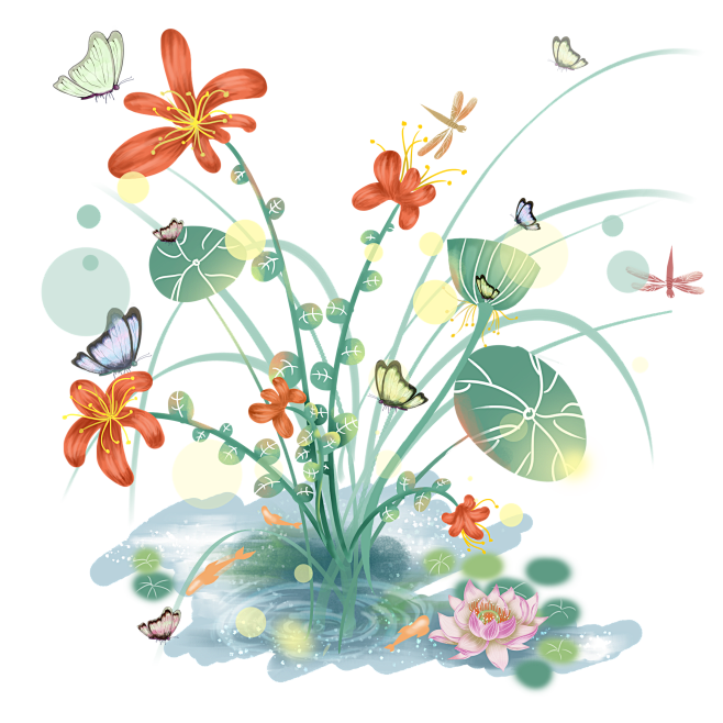夏日池塘中的花丛