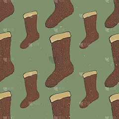 圣诞手绘复古圣诞图案与袜子。