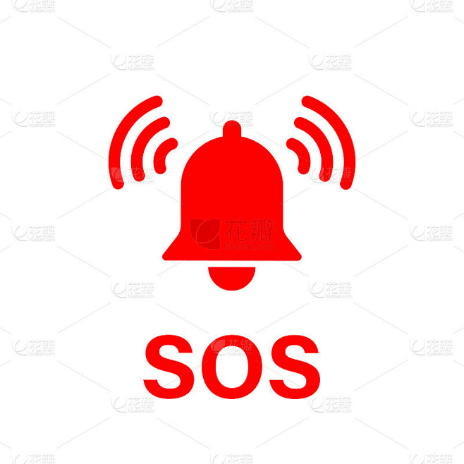 SOS贝尔图标。矢量隔离紧急报警帮助符号符号。求救信号。股票向量。