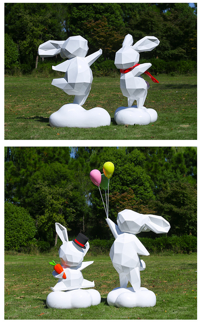 网红卡通几何兔子摆件抽象动物雕塑户外幼儿...