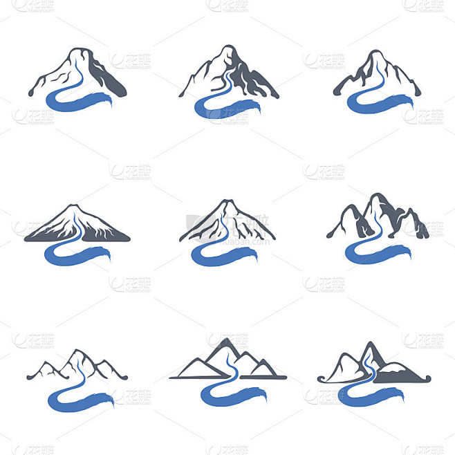 山河标志集，矢量图标插图