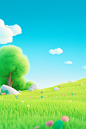 grassy landscape with trees, flowers and grass, in the style of minimalist objects, rendered in cinema4d, adorable toy sculptures, minimalist backgrounds, vibrant cartoonish, high resolution, 20 megapixels