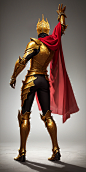 01058-3609807885-A man, standing, full body, rear view, wearing gold armor, red shawl, high-quality, Fine detail, shoot, portrait, realistic, Ext