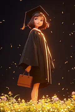 毕业照卡通女学生