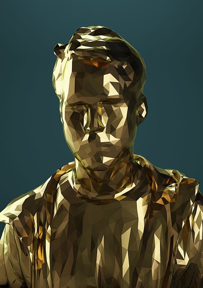 金色多维菱形晶体像素人物雕塑封面大图