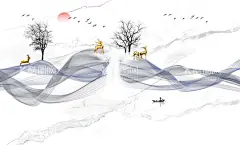 山水画飘带大理石底纹意境背景墙  - 源文件下载【酷图网】山水画,飘带,大理石底纹,小船,太阳,背景墙,电视背景墙,现代背景墙,意境背景墙,