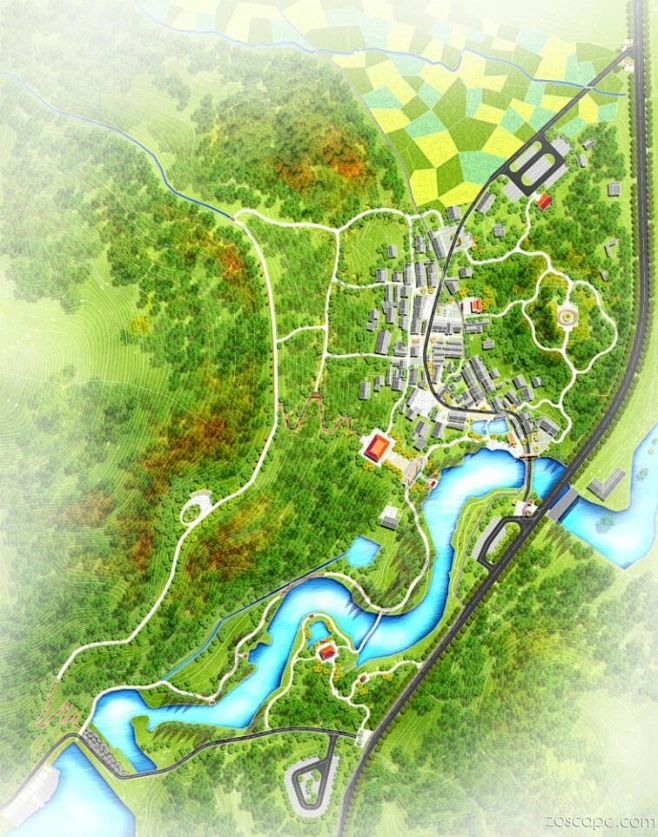 【新提醒】最新美丽乡村-旅游度假区项目总平面图分享_PSD彩平_ZOSCAPE-建筑园林景观规划设计网 - 景观规划意向图-花瓣网