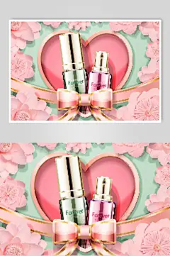 简约高端大气爱心绿粉色化妆品海报